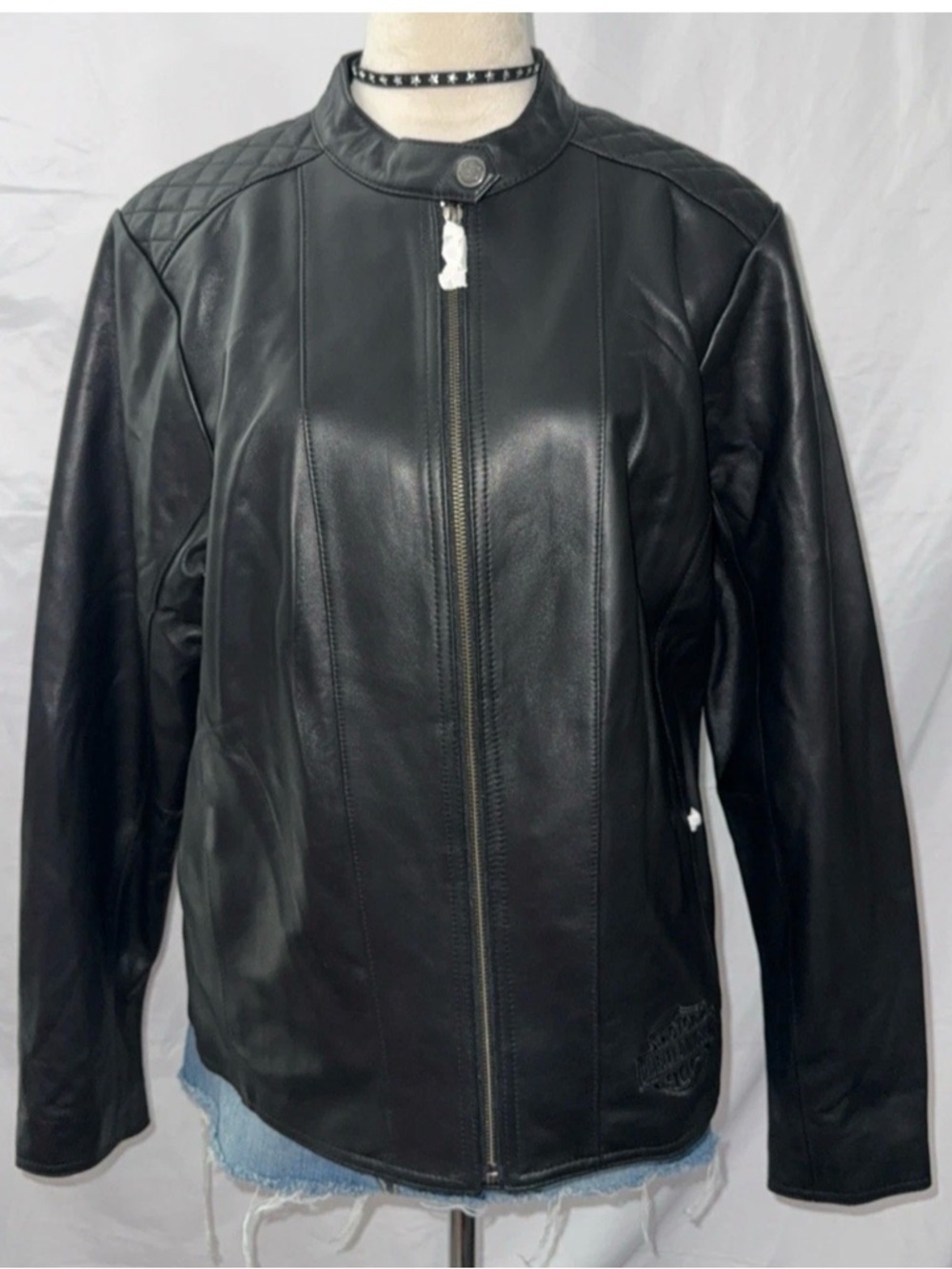 Harley-Davidson Black Quilted-Shoulder Leather Jacket